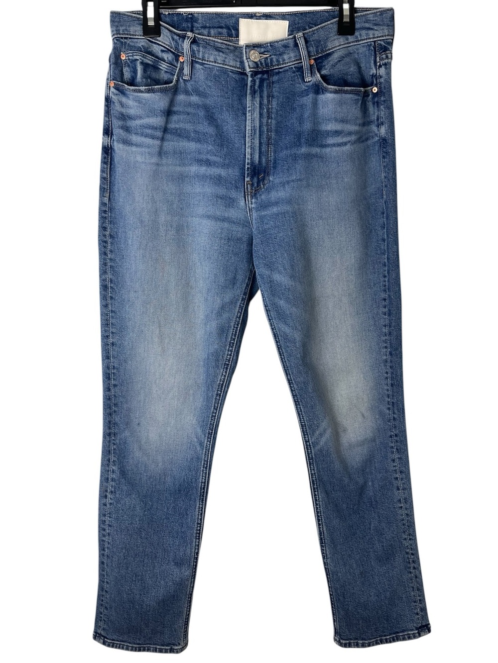 Mother The Dazzler Flood High Rise Straight Leg Jeans in Trucks are for Girls